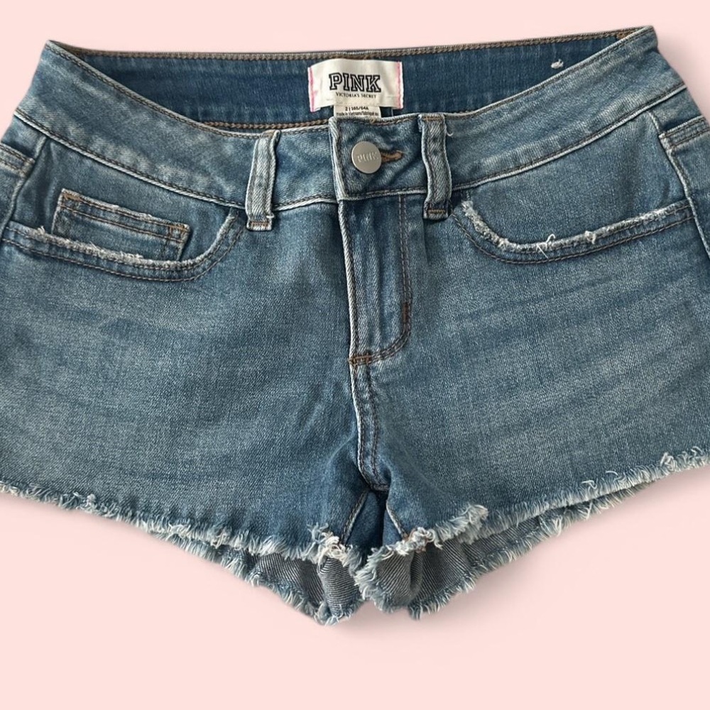 PINK Victoria's Secret Blue Jean Shorts Distressed Cut-Off